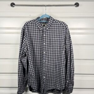 Bridge & Burn Mens Flannel Shirt Navy Grey Gingham Check Cotton Button Down L